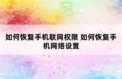 如何恢复手机联网权限 如何恢复手机网络设置